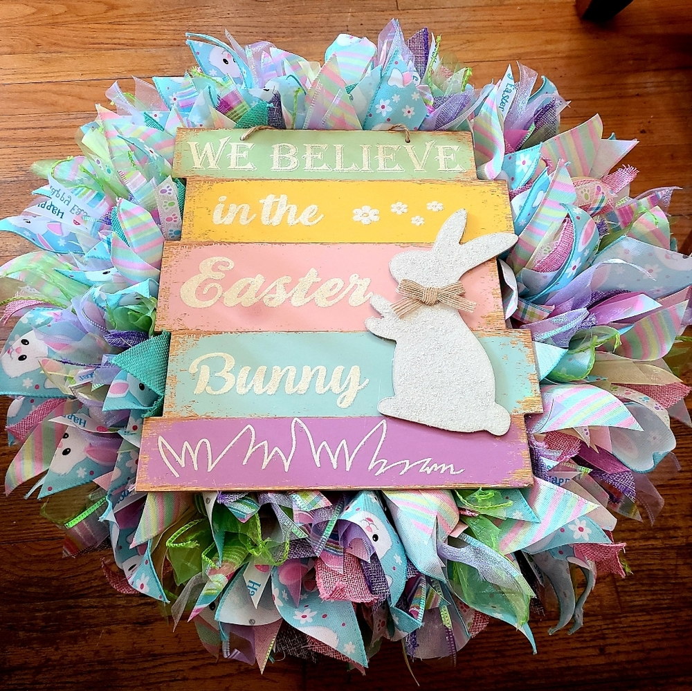 Easter Ribbon Wreath "Believe in the Easter Bunny"